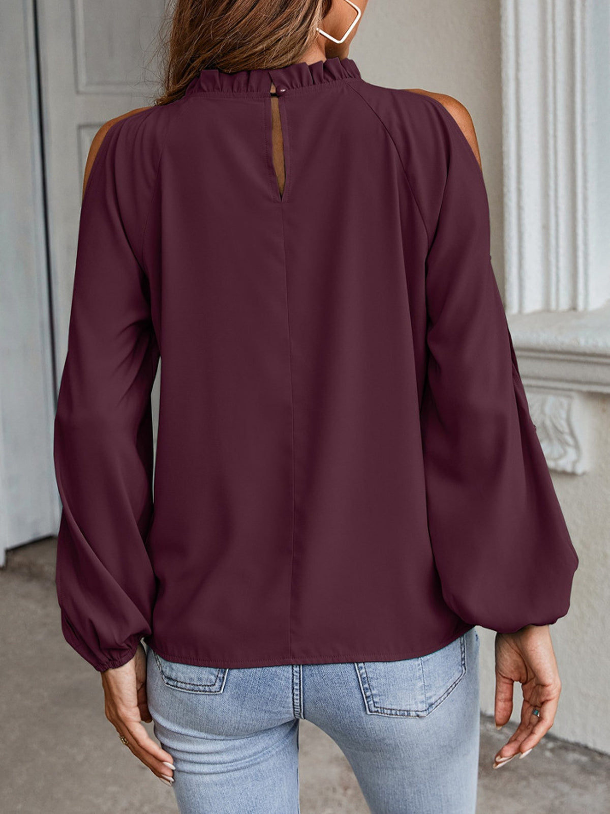 Cold Shoulder Frill Neck Blouse (3)