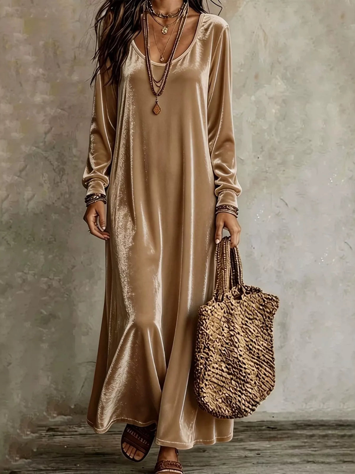 Velvet Maxi Dress Flowy Hem (5)