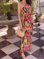 Single Shoulder Floral Pleated Dress (7)