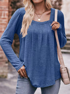Pleated Square Neck Long Sleeve T-shirt (8)