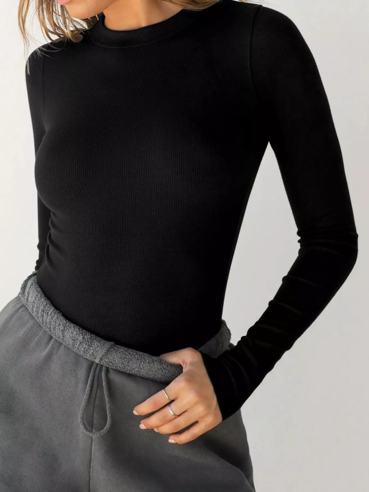 Long Sleeve Crop T-shirt Ribbed Texture (12)