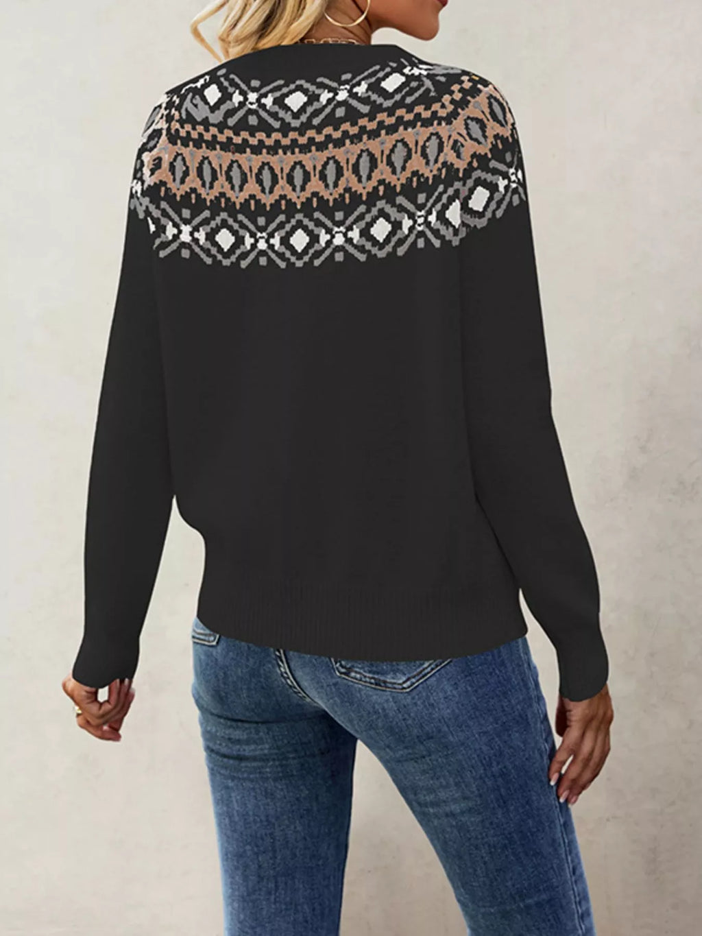 Fair Isle Pattern Crew Neck Sweater (2)