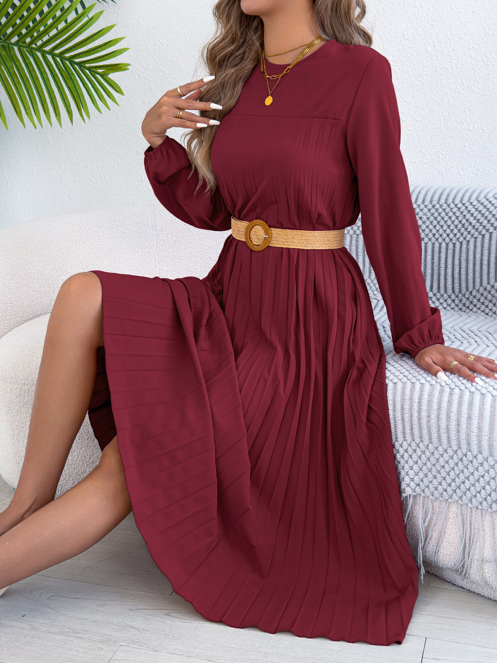 Pleated A-line Midi Dress (14)