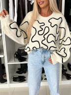 Abstract Pattern Oversized Round Neck Sweater (4)
