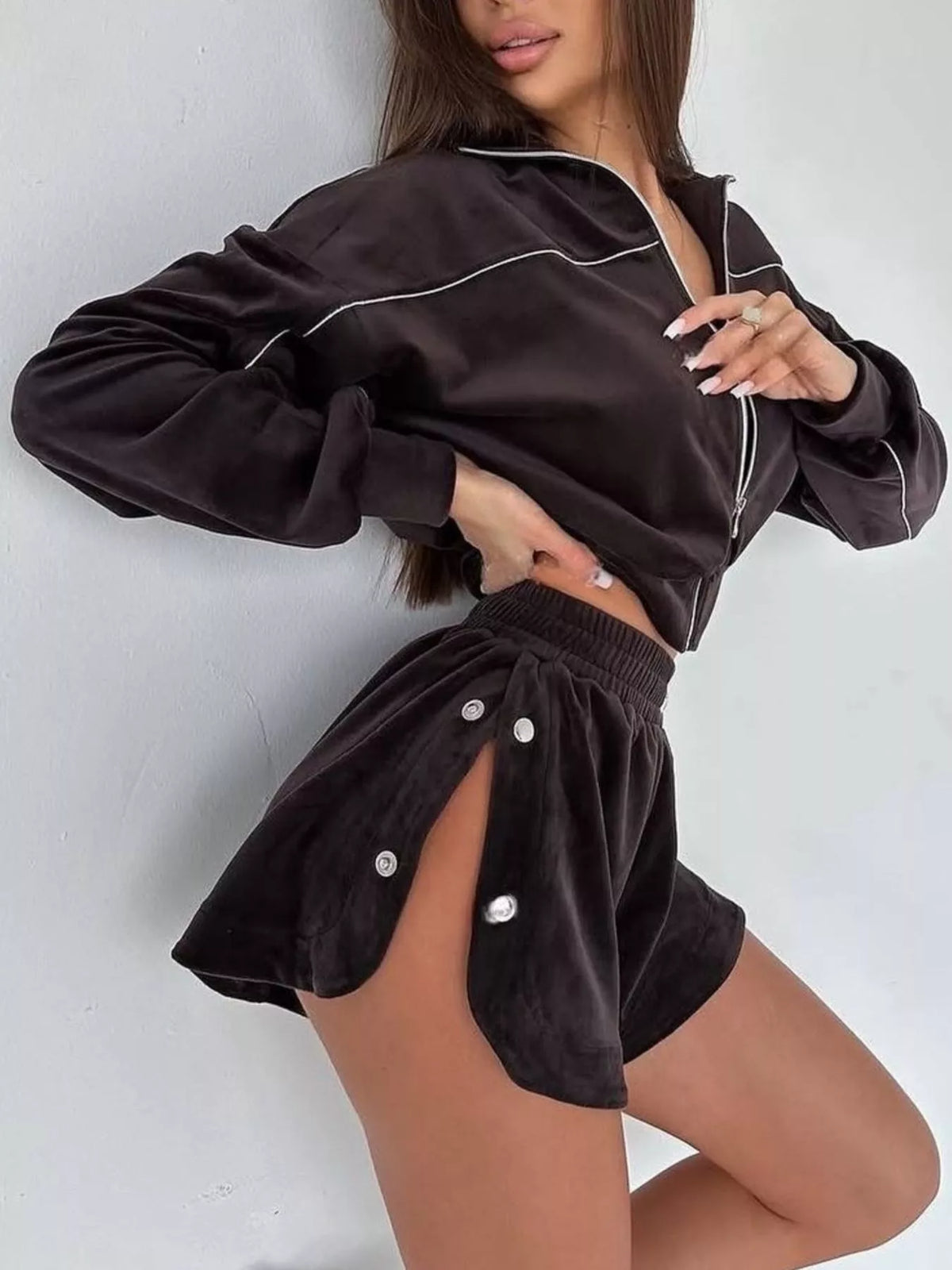 Zip-up Outerwear Shorts Set (5)