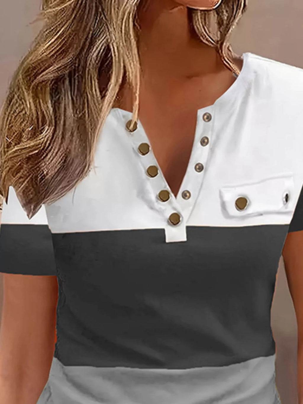 Block Short Sleeve Casual T-shirt (5)
