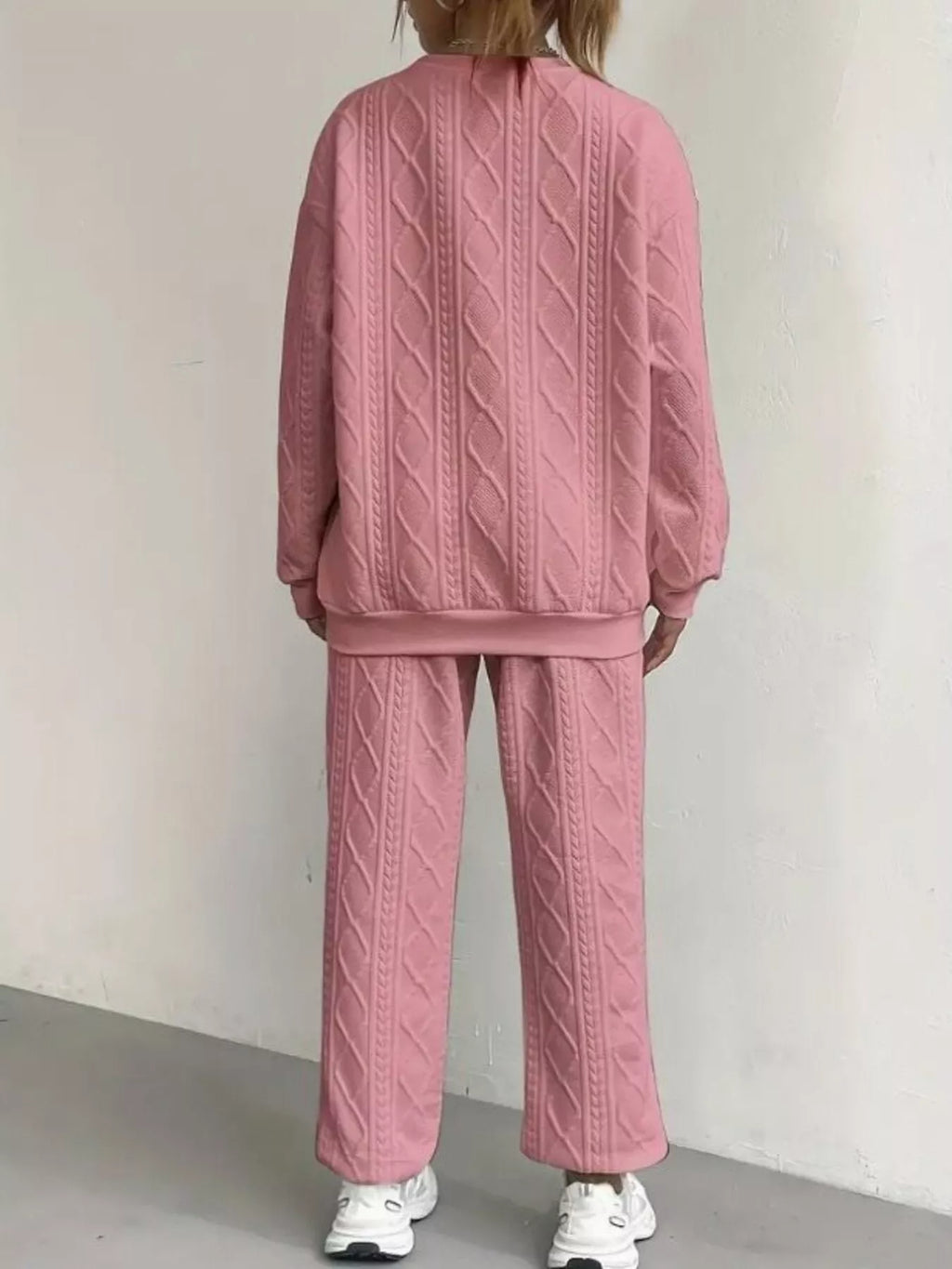 Texture Round Neck Top Pants Set (6)