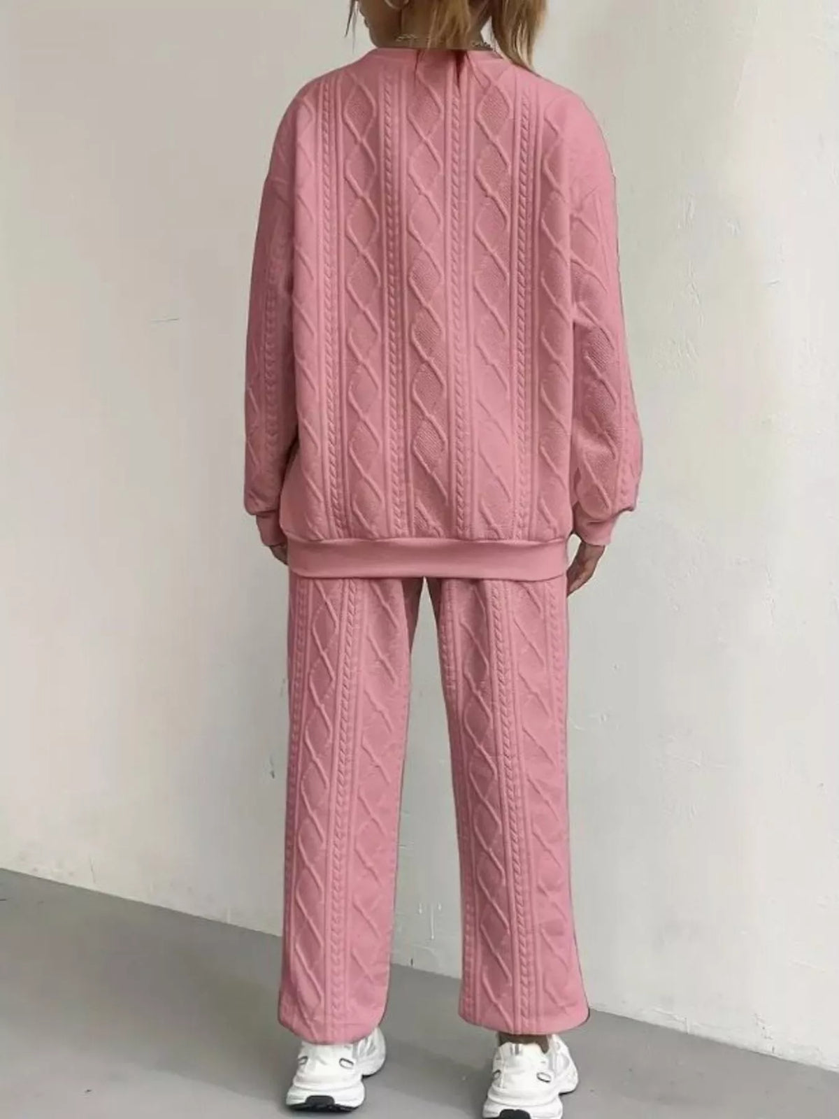 Texture Round Neck Top Pants Set (6)