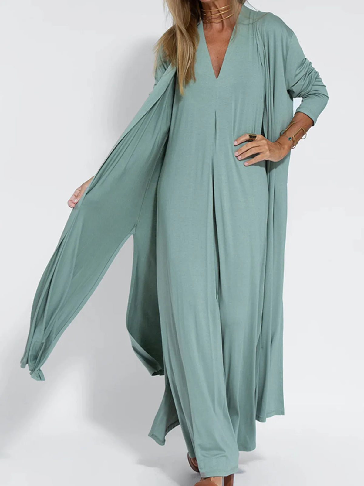 Full Size V-neck Sleeveless Maxi Dress Slit Plus (5)