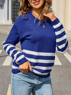 Striped Trim Crew Neck Sweater (13)