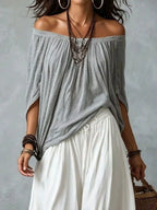 Full Size Off-shoulder Top Wide-leg Harem Pants Set Plus (2)