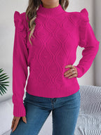 Mock Neck Ruffle Trim Long Sleeve Sweater (9)