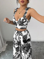 Floral Print Crop Top Wide Leg Pants Set (15)