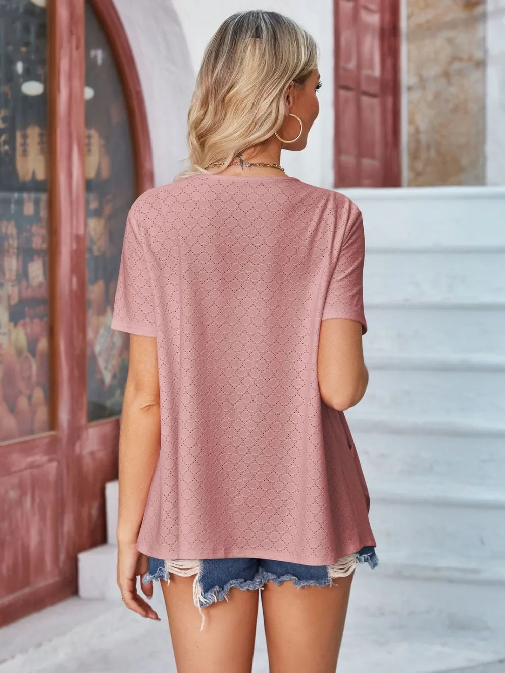 Eyelet Open Front Short Sleeve Cover Up (30)