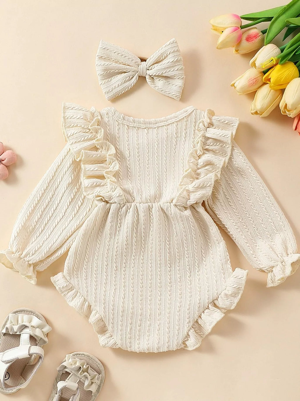 Children's Ruffled Long Sleeve One-piece Bodysuit Headband (12)