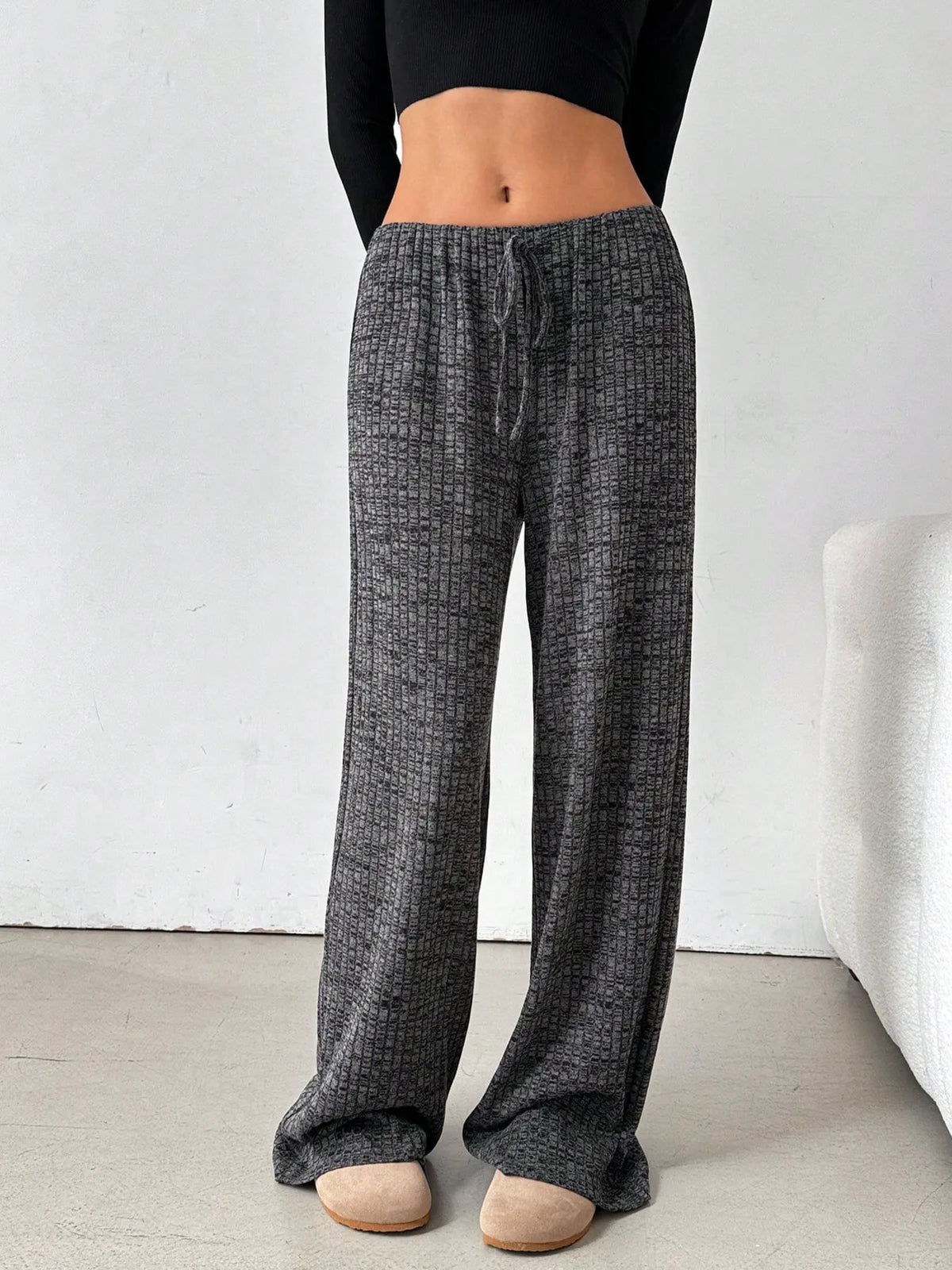 Striped Wide Leg Drawstring Pants (32)