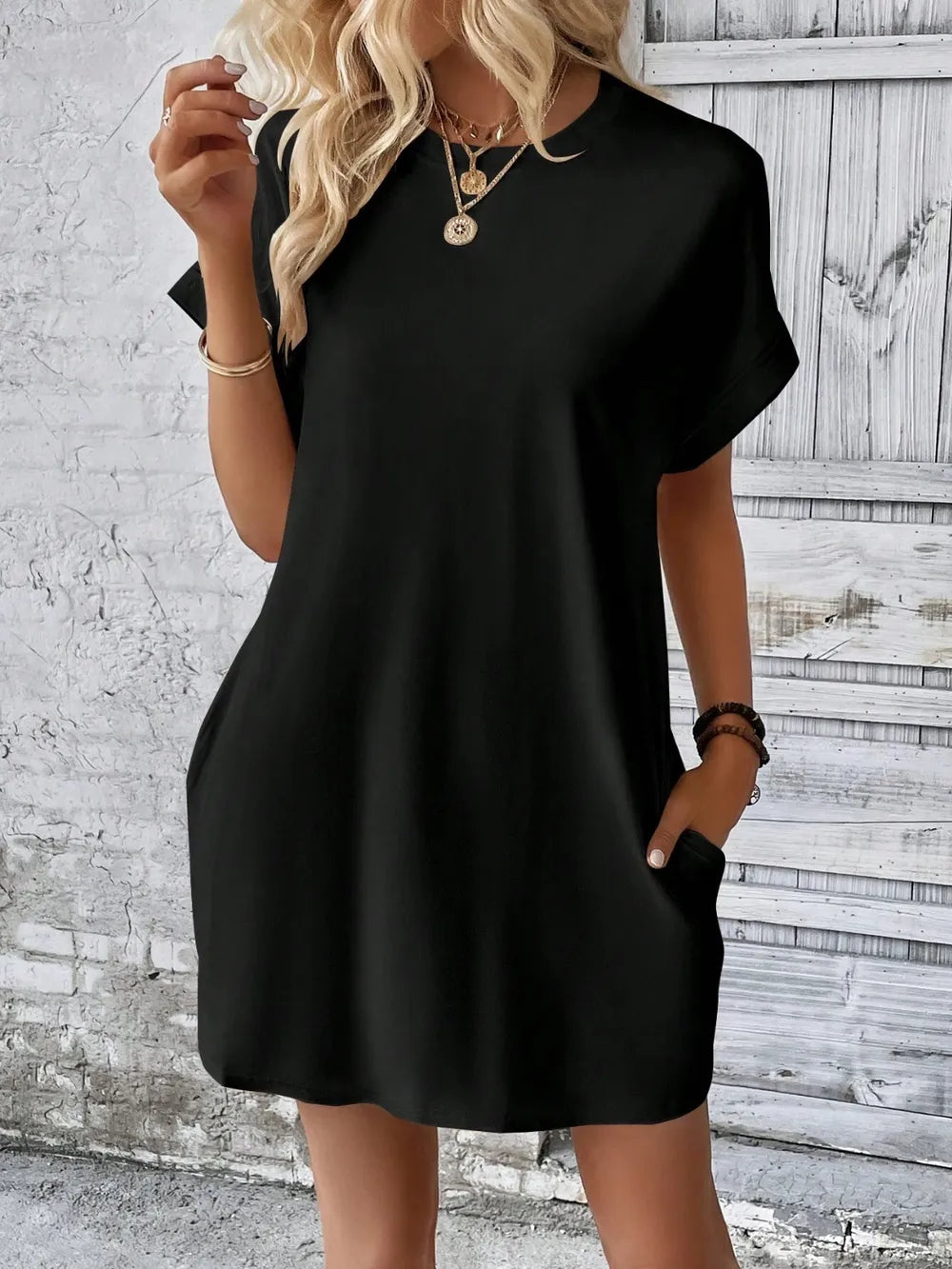 Round Neck Short Sleeve Mini Dress (3)