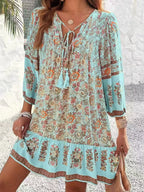 Floral Print Tassel Tie Neck Mini Dress (8)