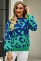 Woven Right Leopard Round Neck Dropped Shoulder Sweater (15)