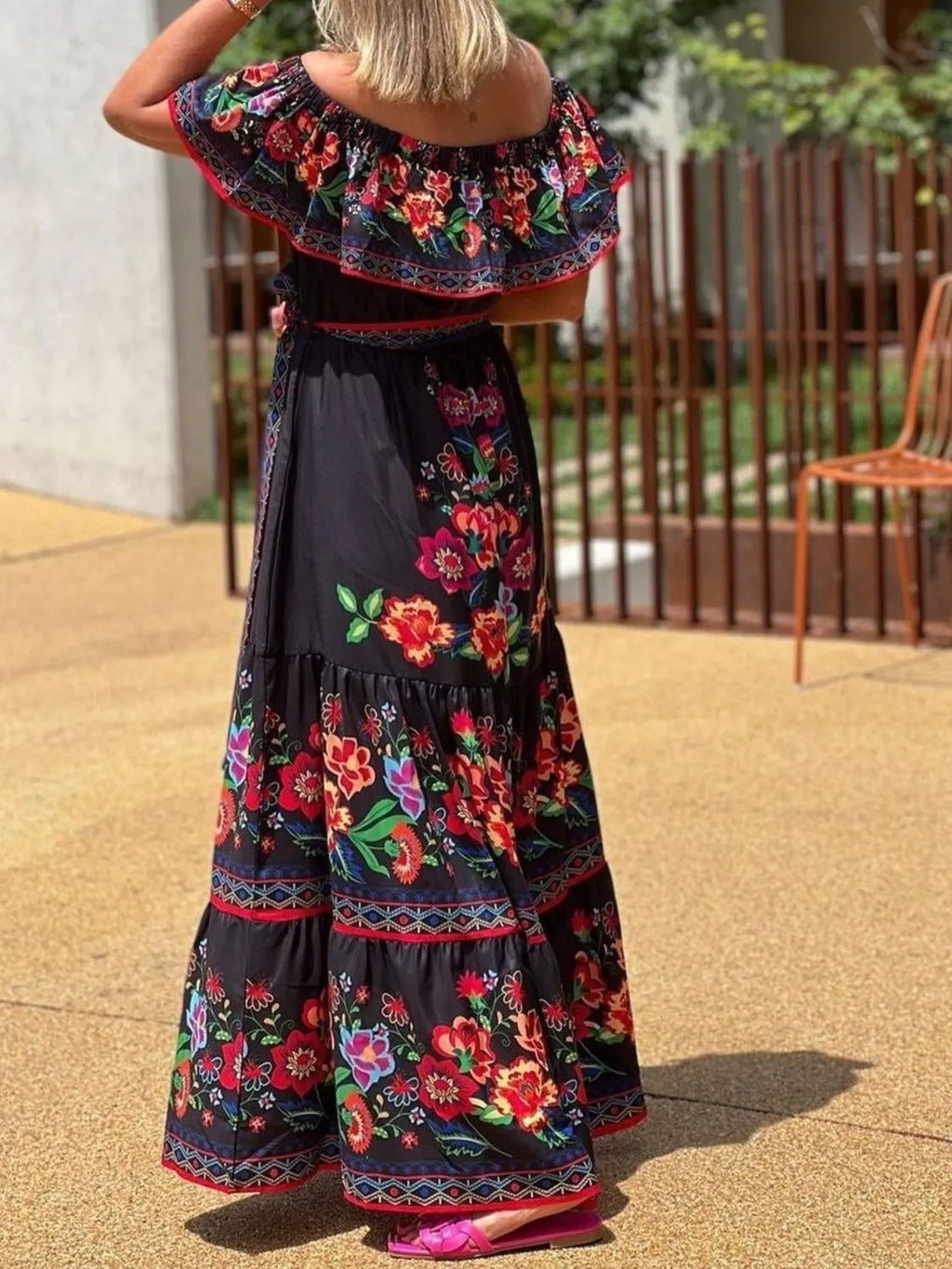 Floral Off Shoulder Ruffle Maxi Dress (9)