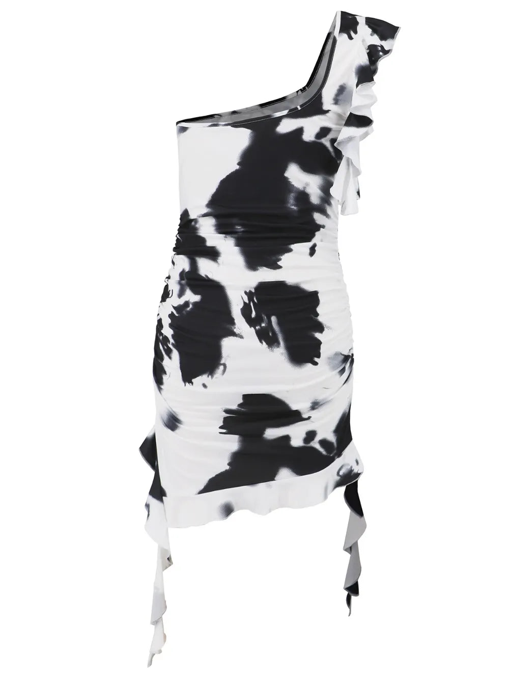 Ruffled Tie-dye Single Shoulder Mini Dress (4)