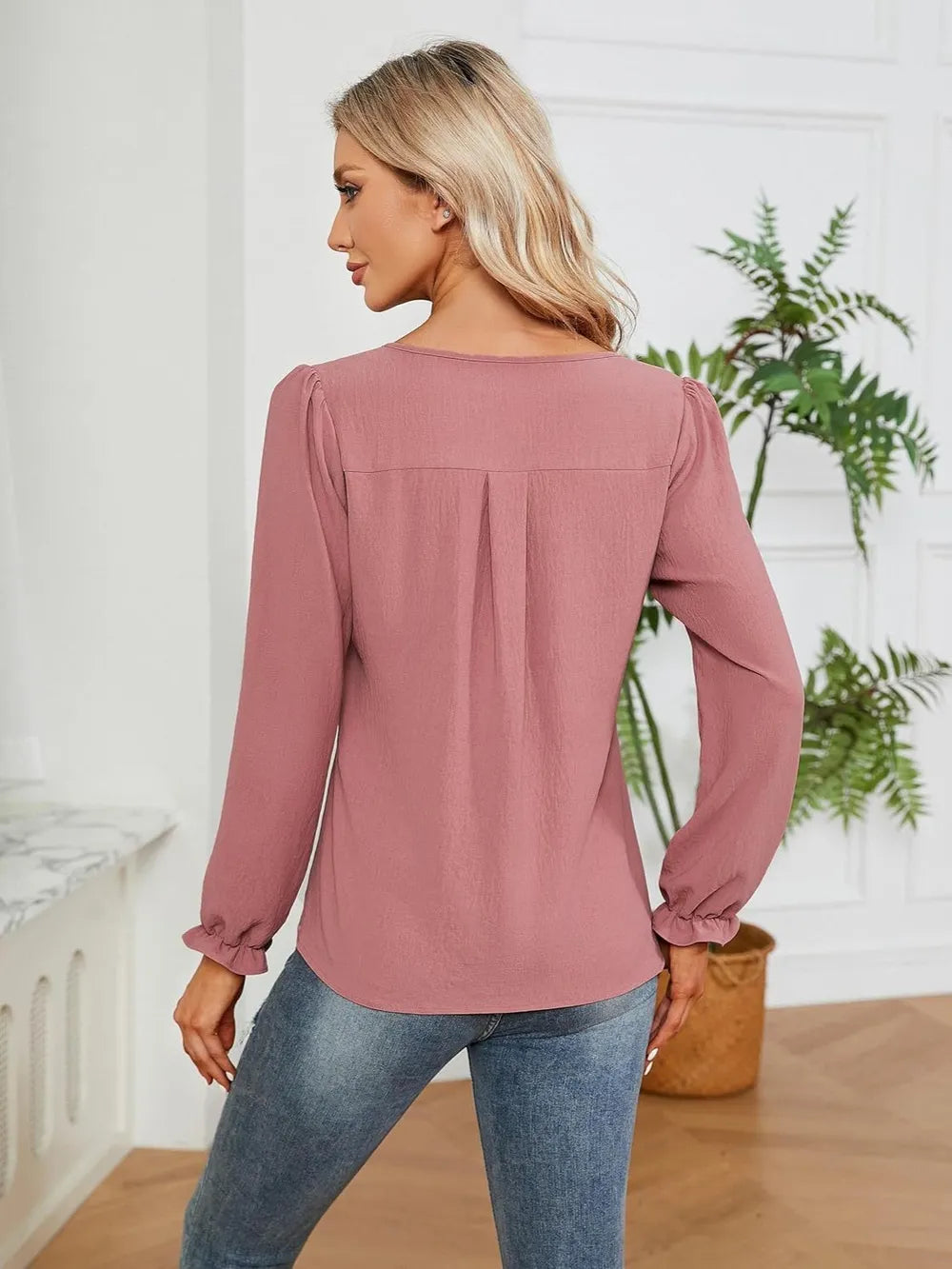 Notched Flounce Sleeve Blouse (5)