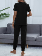 Round Neck Short Sleeve Top Pants Set (2)