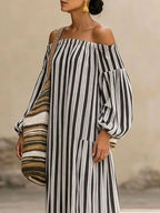Off-shoulder Striped Maxi Dress (6)