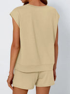 Round Neck Cap Sleeve Top Shorts Set (8)