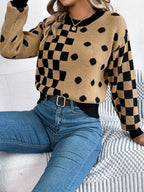 Plaid Round Neck Long Sleeve Sweater (14)