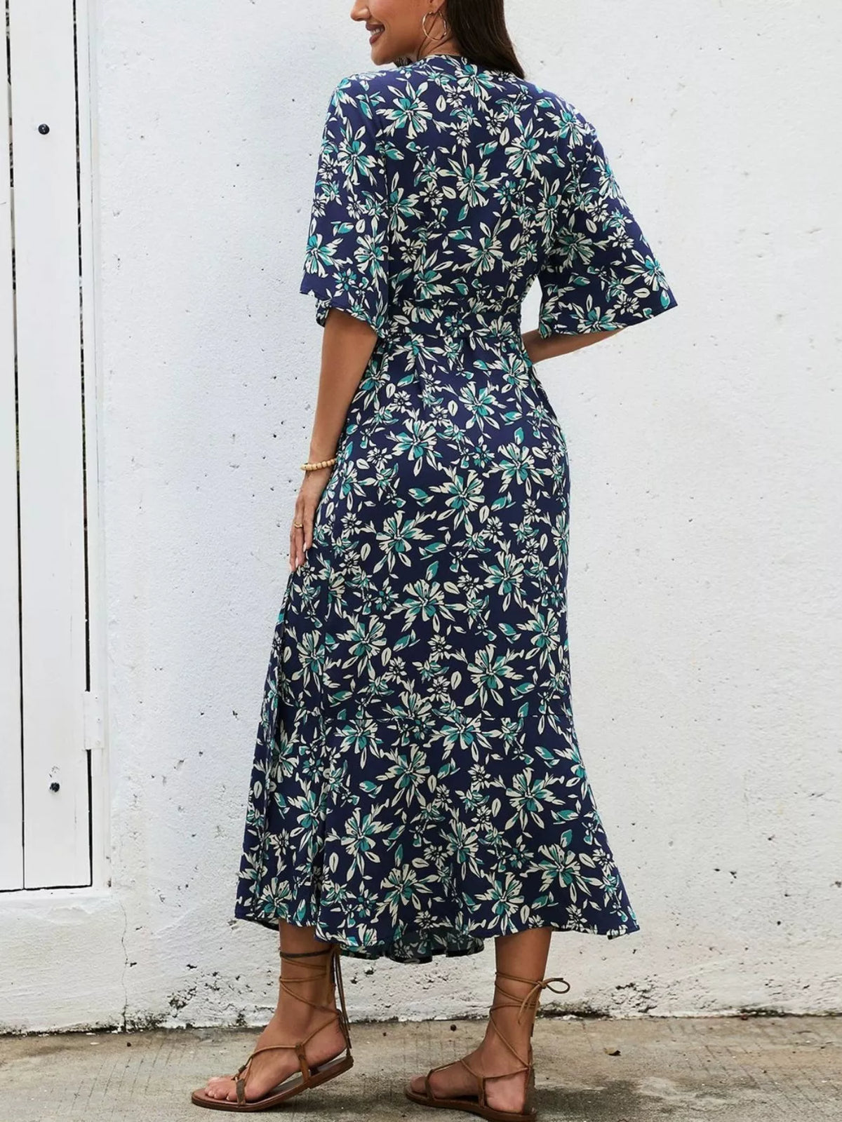 Slit Printed Surplice Midi Dress (7)