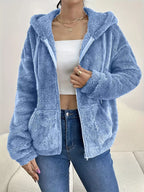 Drawstring Fleece Zip-up Outerwear