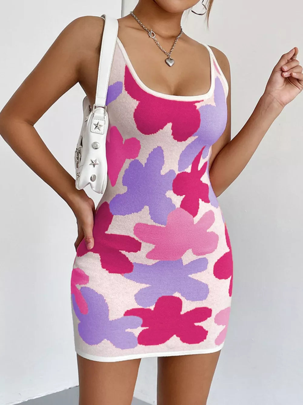 Floral Knit Scoop Neck Mini Dress (2)