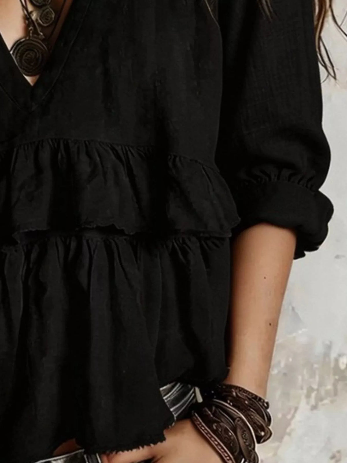 Full Size Ruffled Hem V-neck Blouse Plus (4)