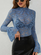 Mock Neck Long Sleeve Lace Top (2)