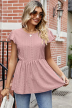 Tied Ruffled Round Neck Peplum T-shirt (18)