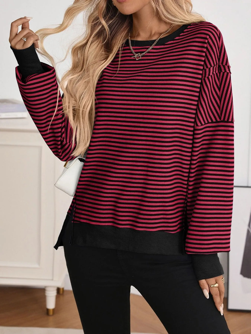 Exposed Seam Striped Contrast Sweatshirt (21)