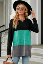 Block Round Neck Long Sleeve T-shirt (11)