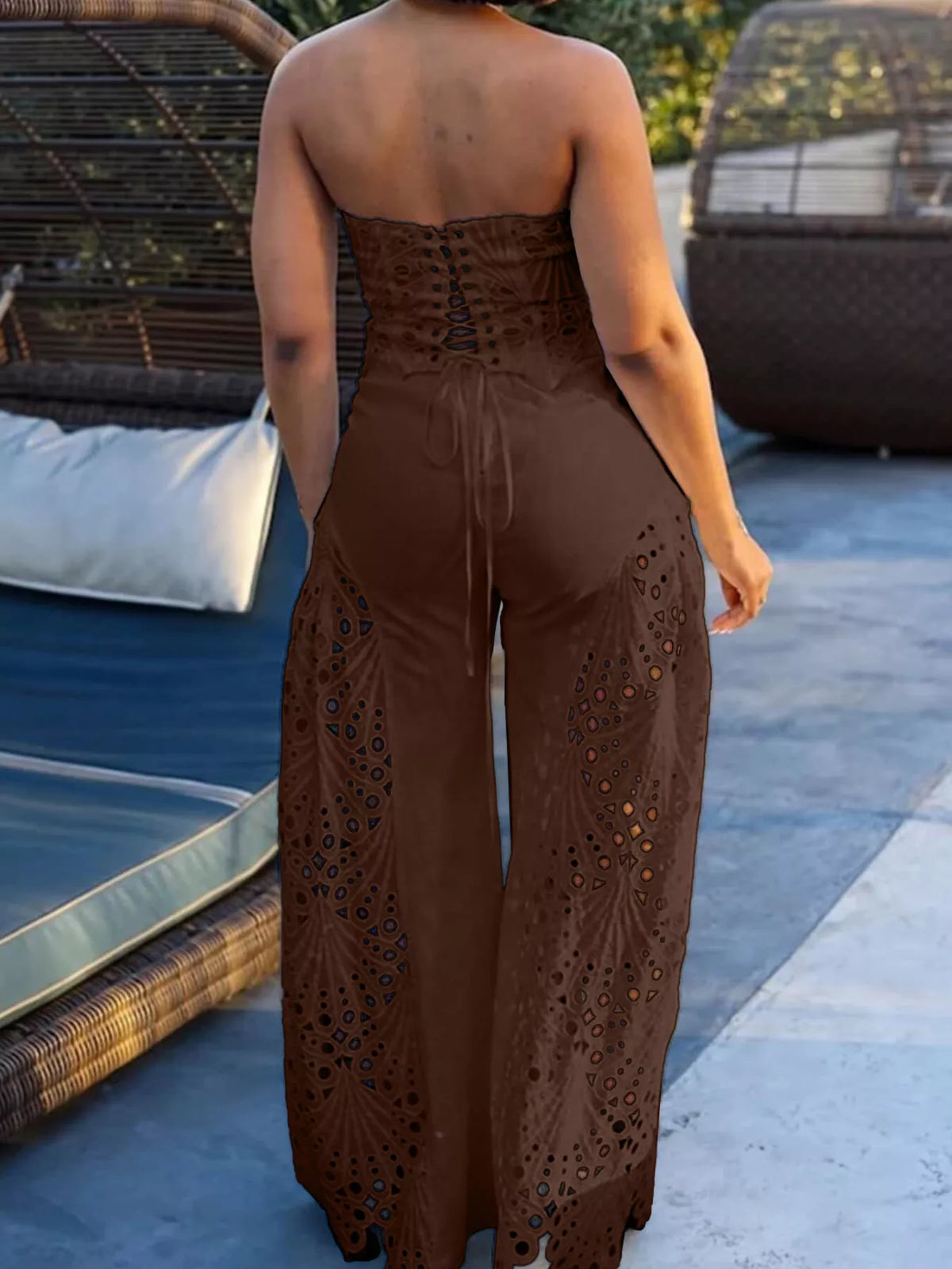 Hollow-out Tube Top Pants Two-piece Set (13)
