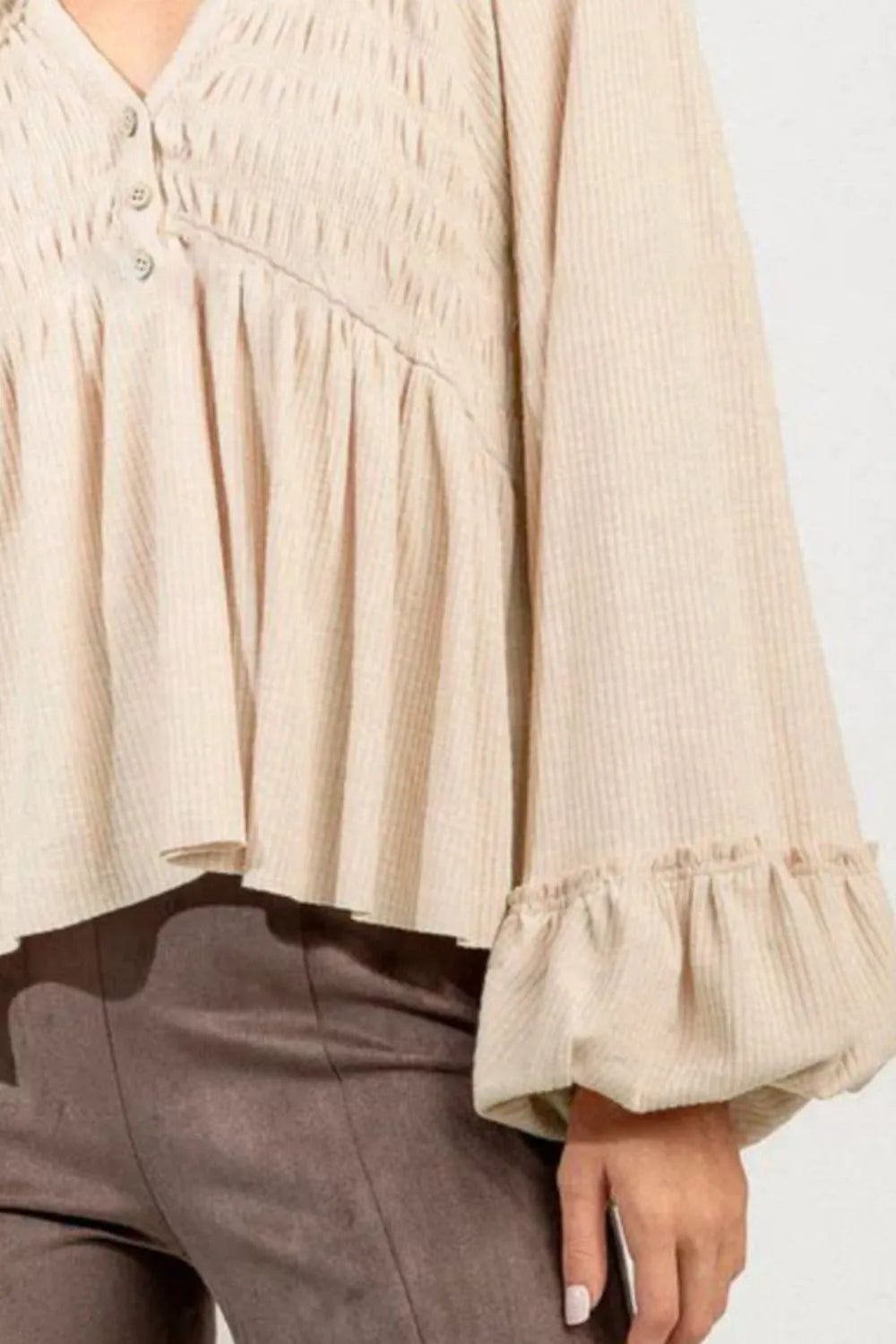 Notched Balloon Sleeve Peplum Blouse (9)