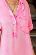 Pocketed Collared Neck Short Sleeve Denim Dress (6)