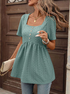 Eyelet Square Neck Short Sleeve Top (4)