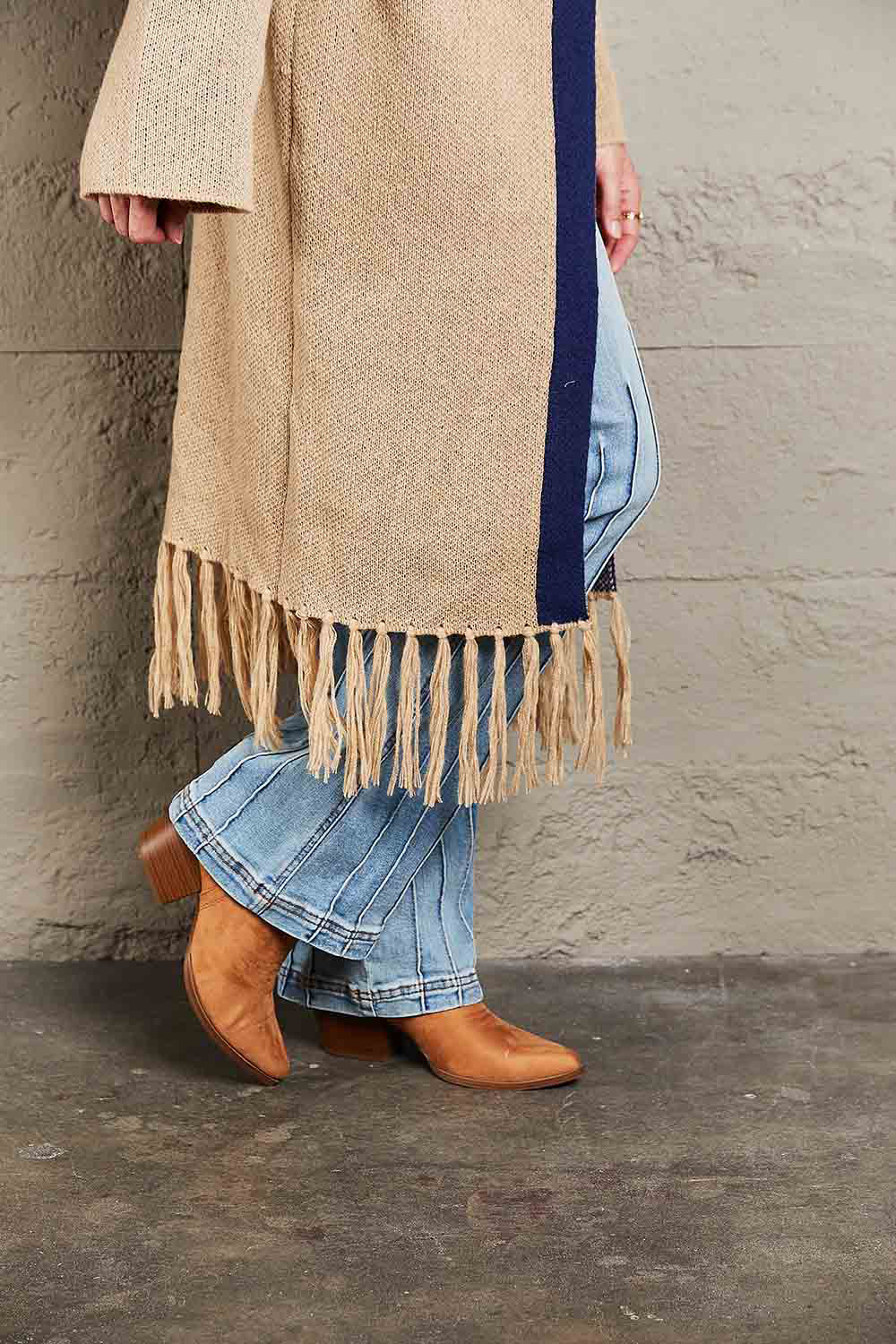 Geometric Fringe Hem Open Front Duster Cardigan (6)