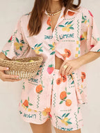 Printed Button Down Shirt Shorts Set (3)
