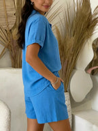 Full Size Button-up Shirt Shorts Set Plus (2)