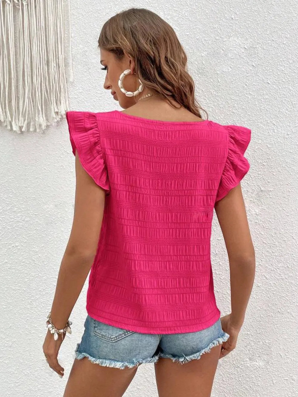 Ruffled Square Neck Cap Sleeve Blouse (12)