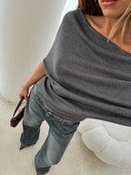 Off-shoulder Ruched Knit T-shirt (16)