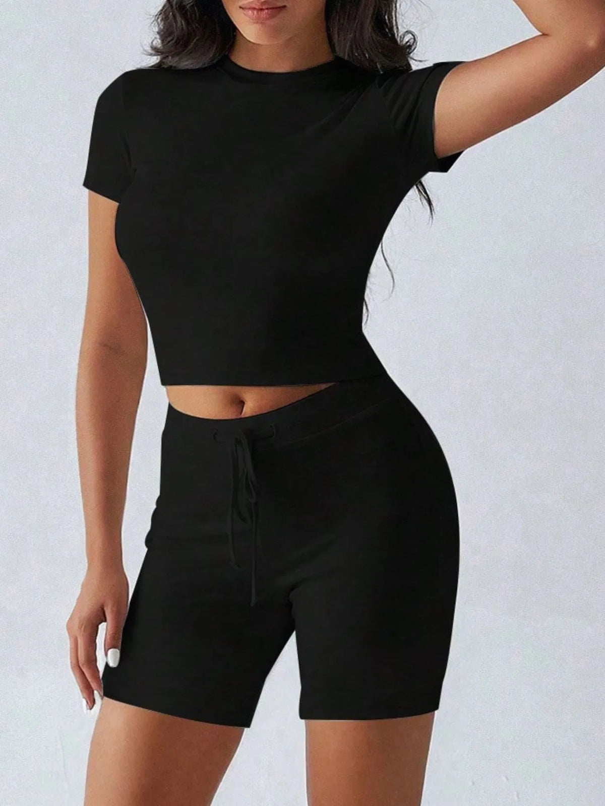 Round Neck Short Sleeve Top Shorts Set (4)