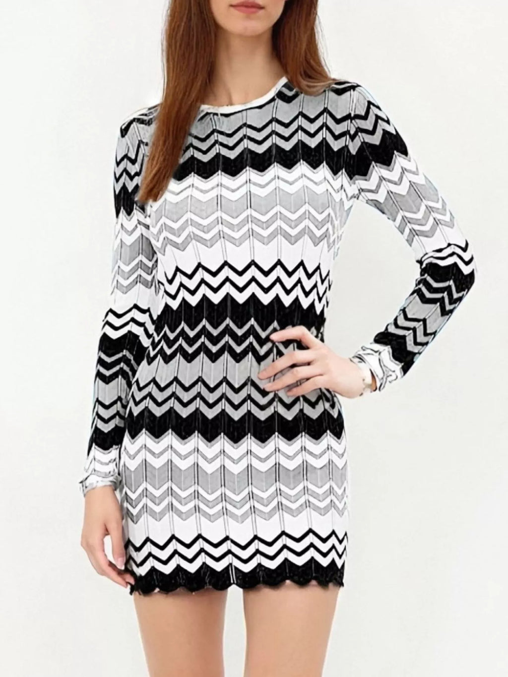 Openwork Wave Pattern Long Sleeve Sweater Dress (9)