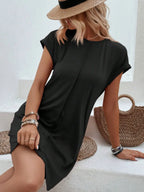 Exposed Seam Short Sleeve Mini Tee Dress (17)